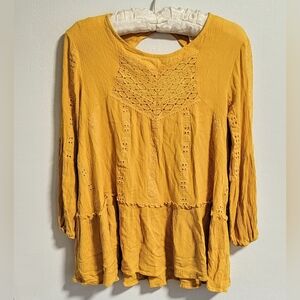 Adiva Boho Hippie Festival Loose Tunic Peasant Sleeve Embroidered Crochet Lace S